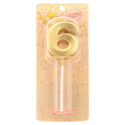 Свеча в торт на шпажке «Цифра 6», золотая, 5 см