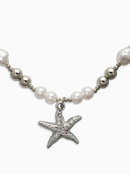 Кулон на жемчужных бусах «Морская звезда», 55 см, белый в серебре