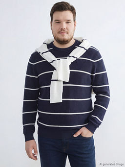 Bisiklet Yaka ?izgili Erkek Kazak