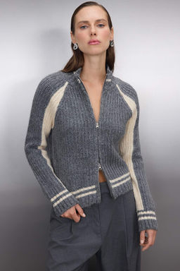 Gri Yumusak Dokulu Fermuarl? Triko H?rka TWOAW26HI00154