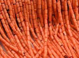 Бусины коралл натуральный цилиндр 3*5мм цвет оранжевый, 38см, 74 бусины