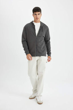 толстая толстовка на молнии с капюшоном и мягкой подкладкой Comfort Fit - Defacto фото 2