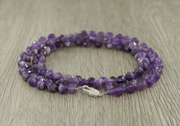 Аметист (Бразилия), 6мм капли гранёные, "Капель" бусы 47см