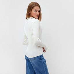 Джемпер женский на пуговицах MINAKU: Knitwear collection, белый, размер 42-44  фото 3