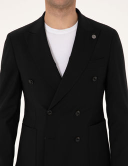 Siyah Extra Slim Fit %100 Y_n Kruvaze Tak_m Elbise