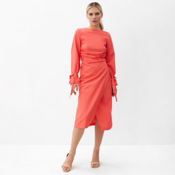 Платье женское миди MINAKU: Casual Collection, красное, размер 46