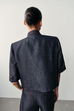 BLAZER MANGA CORTA CON LINO PESPUNTES CONTRASTE / ?ndigo - Zara фото 5