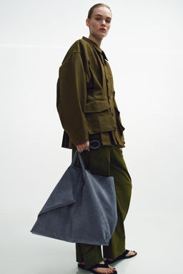 BOLSO PIEL SERRAJE MAXI SHOPPER / Azul