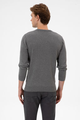 Erkek Slim Fit Bisiklet Yaka Gri Melanj Basic Kazak