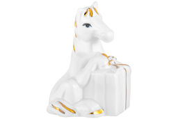 Фигурка декоративная 5,5*4,5*7 см Лошадь с подарком белая с золотом, фарфор - Elan gallery фото 4