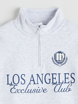 Dik Yaka Los Angeles Bask?l? Erkek ?ocuk Kal?n Sweatshirt