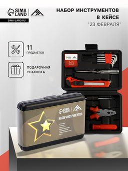 Набор инструментов в кейсе ЛОМ 23 ФЕВРАЛЯ, в подарочной упаковке, 11 предметов