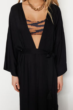 Siyah More Sustainable Kusakl? Maxi Dokuma Plaj Kimono&Kaftan TBESS21KM0152 - Trendyolmilla фото 4