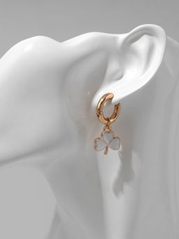 Серьги со съёмным элементом Трансформер клевер-сердце, цвет бело-бежевый в золоте