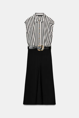 VESTIDO MIDI COMBINADO RAYAS CINTUR?N / Crudo / Negro - Zara фото 9