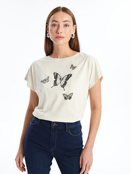 Bisiklet Yaka Desenli K?sa Kollu Kad?n Bluz