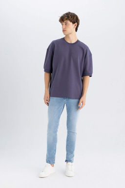 Свободная футболка из плотной ткани с круглым вырезом и принтом - Defacto фото 2