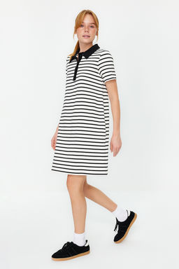 Kahverengi Beyaz Cizgili Polo Yaka A Kesim/Can Form Orme Elbise TWOSS24EL00023 - Trendyolmilla фото 10