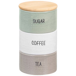 Набор банок д/сыпучих продуктов 3 пр. 500 мл 11*11*19,5 см "Coffee,Tea,Sugar" зел,бел,сер,с бамб.кр