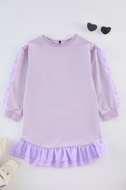 Lila Pamuklu K?z Cocuk Midi Boy Duz Orme Elbise TKDAW25EL00021