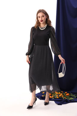 Платье NIKVA н416-7 чёрный+белый горошек