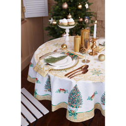 Скатерть новогодняя «Этель» Golden Christmas, d=150 +/- 3 см с ГМВО, 100% хлопок, саржа 190 г/м²
