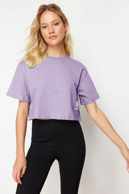 TRENDYOLMILLA Gri %100 Pamuk Relaxed/Rahat Kal?p Dokuma Etiket Detayl? Orme T-Shirt TWOSS24TS00219 фото 2