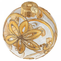 Елочная игрушка шар стеклянная Золотой цветок д10см, ручная художественная роспись, подарочная упаковка (Россия) - Домашняя мода фото 3