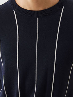 Bisiklet Yaka K?sa Kollu ?izgili Erkek Triko Kazak