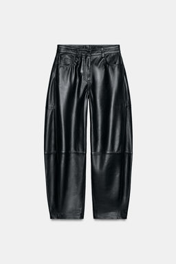 ZW COLLECTION LIMITED EDITION LEATHER BARREL TROUSERS - Zara фото 15