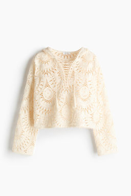 Sudadera efecto crochet con capucha y cord?n