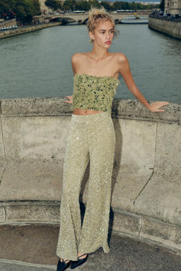 SEQUINNED FLARED TROUSERS