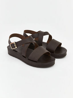 Deri G?r?n?ml? Kad?n Sandalet