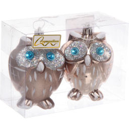 Цена за 2шт. Елочные игрушки "Brilliant Owl" 8 см (набор 2 шт), Шампань