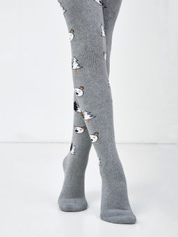 Цена за 3 пары! Плюшевые детские колготки в оттенке серый меланж с елками и медведями - Mark formelle фото 2