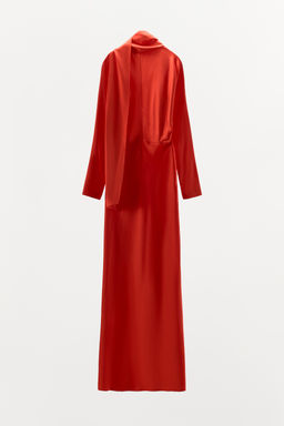 SATIN DRESS WITH BATWING SLEEVES AND SCARF