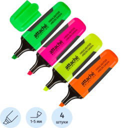 Набор текстовыделителей Attache Selection Neon Dash 1-5мм набор 4цв HL7010 фото 2