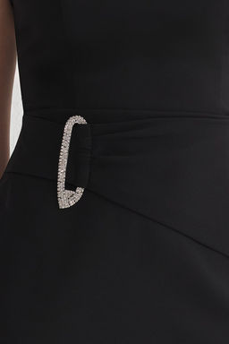 TRENDYOLMILLA Saks Vucuda Oturan Aksesuar Detayl? Straplez Dokuma Midi Elbise TPRSS25EL00127  фото 4