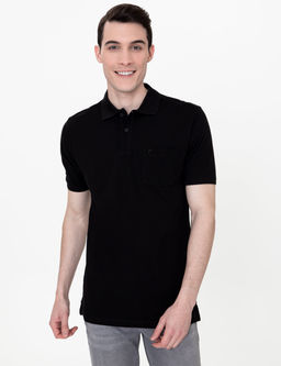 Siyah Regular Fit Polo Yaka Basic Ti__rt
