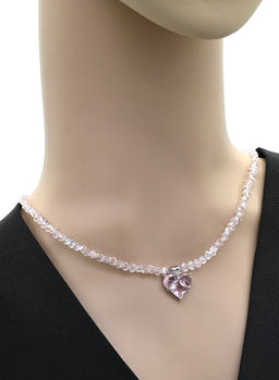 Бусы из циркона с подвеской Сердце, цвет розовый кварц, 42см