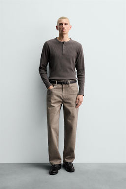 COTTON - HEMP BUTTON-NECK T-SHIRT