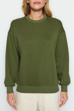 Haki Kal?n Ici Polarl? Regular/Normal Kal?p Bisiklet Yaka Basic Orme Sweatshirt TWOAW24SW00101