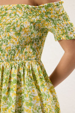 Cok Renkli Cicekli Etegi Belden Ac?lan Gipeli Mini Dokuma Elbise TWOSS25EL00301