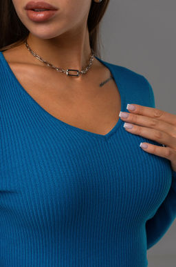 Женский джемпер в рубчик с V-вырезом Happyfox