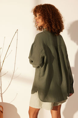 TRENDYOLMILLA Beyaz %100 Keten Oversize Gomlek TWOSS23GO00443  фото 6