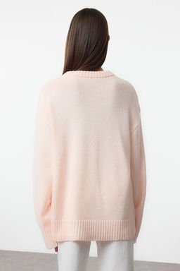 Pembe Genis Kal?p Bisiklet Yaka Triko Kazak TWOAW25KZ00168