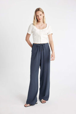 Широкие брюки с тремя карманами, нормальной талией, стандартной длины, брюки из смесового льна - Defacto фото 5