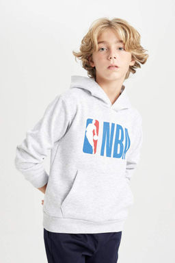 Толстая толстовка с капюшоном и надписью NBA для мальчиков - Defacto фото 3