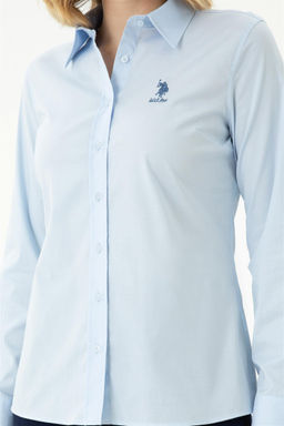 Женская голубая базовая рубашка с длинным рукавом - U.s. polo assn фото 5
