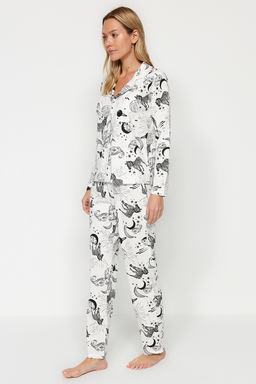 Trendyolmilla Ekru %100 Pamuklu Ay?c?kl? Gomlek-Pantolon Orme Pijama Tak?m? THMAW24PT00002  фото 27